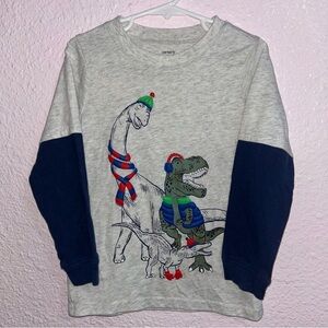 Carter's Gray and Navy Dinosaur Christmas Long Sleeve Tee